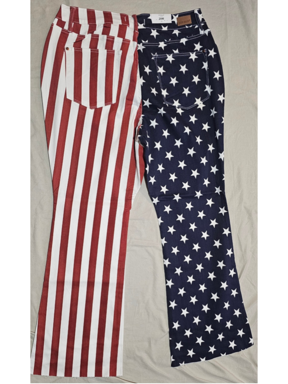 Women's Judy Blue Flare Jeans Size 20W Blue Red Stars and Stripes - Picture 2 of 7